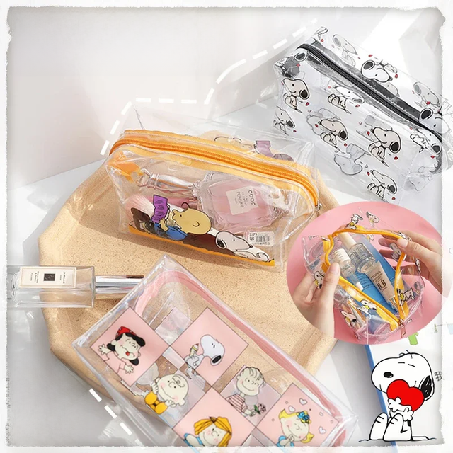 Kawaii Snoopy Transparent Cosmetic Bag PVC Large Capacity Portable Women Zipper Clear Makeup Bags Storage Bath Toiletry Wash Bag