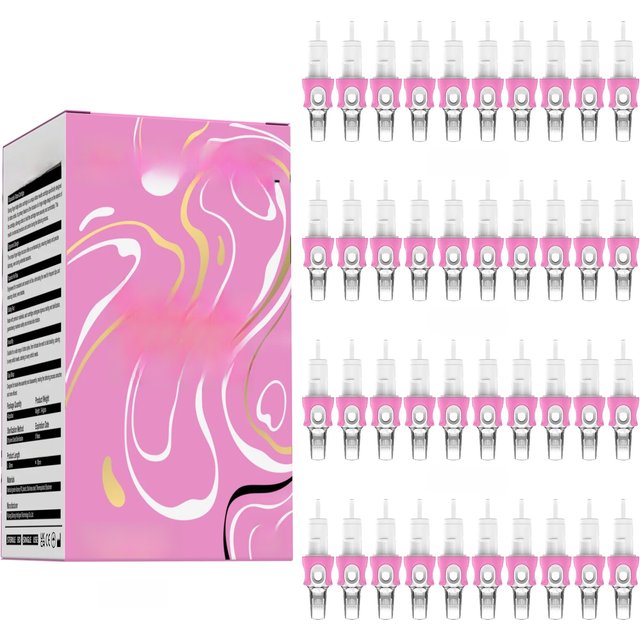 Solong Tattoo 40PCS Disposable Sterile Tattoo Cartridge Needles Pink With Finger Cuff RL/RS/RM Permanent Makeup Art Tattooing