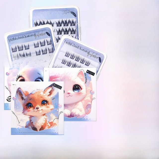 4 Rows of Cute Animal Series Glue-free False Eyelashes For Beginners Natural curling And Self-adhesive Makeup False Eyelashes
