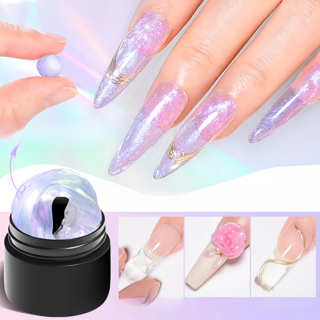 MEET ACROSS 8ml Aurora Non Stick Hand Solid Extension Gel Nail Polish Purple Pink Glitter Long-Lasting Builder Gel Nail Supplies