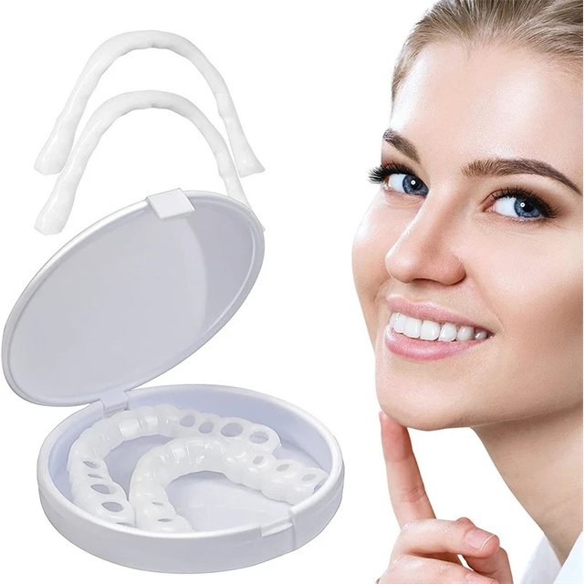 Perfect Fit Teeth Whitening Fake Tooth Cover Snap On Silicone Smile Veneers Teeth Upper Beauty Tool Cosmetic Teeth High-Quality