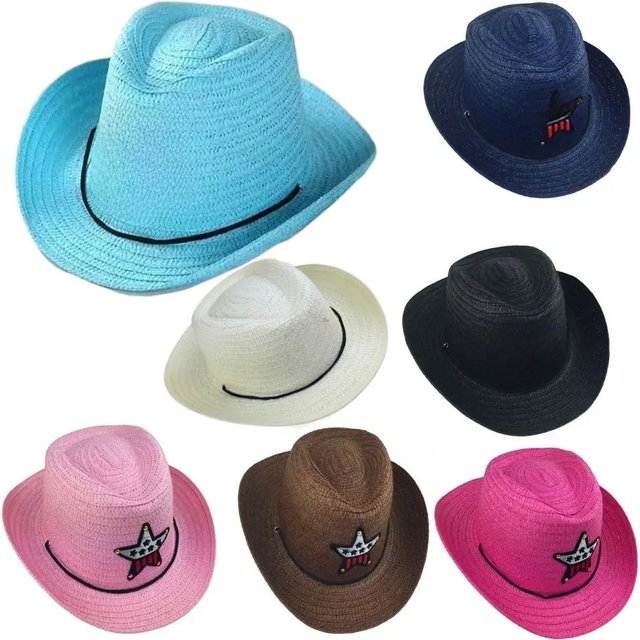 Kids Western Cowboy Hat Retro Sheriff Cap Sunscreen With Wind Rope Hat Boys Girls Horseback Riding Tourism Fishing Sunshade Cap