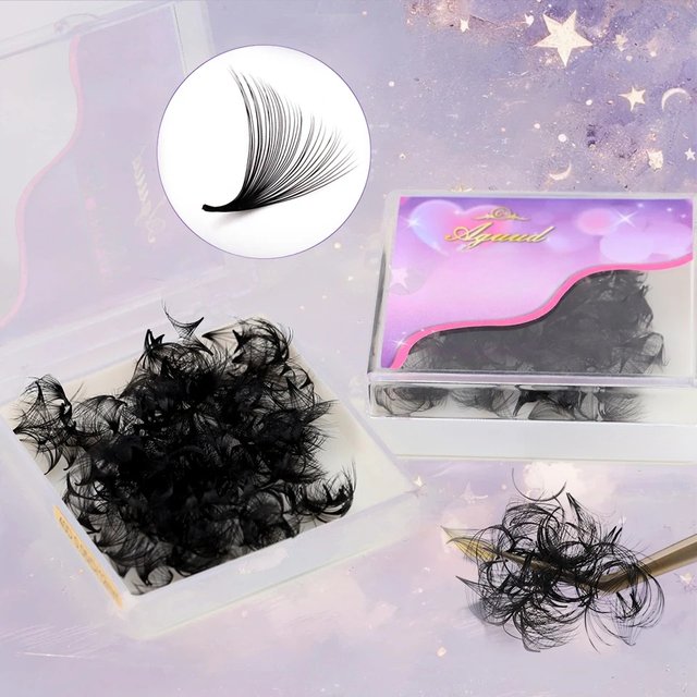AGUUD 7mm Pointy Base Medium Stem Premade Volume Loose Fan Lashes Individual Makeup Natural Russian Fan Faux Mink Lash Extension