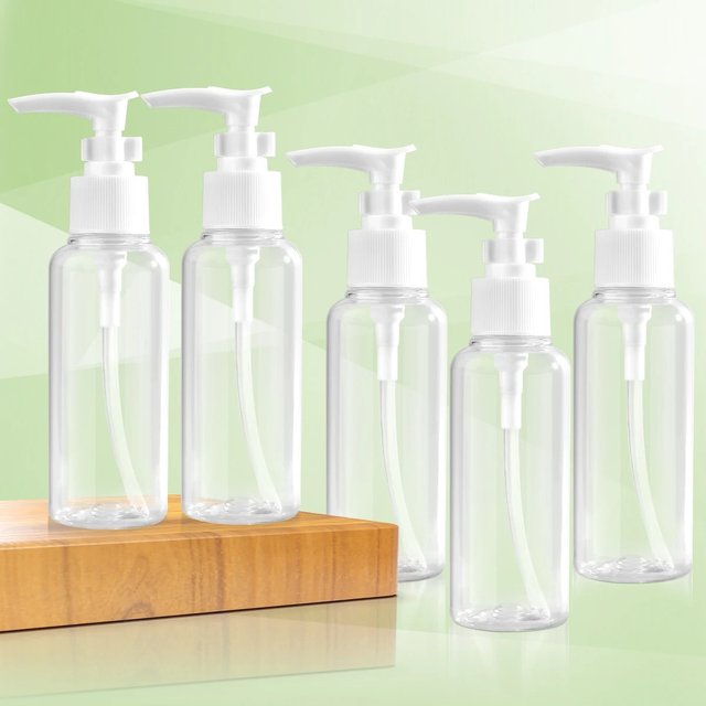 5pcs 100ml Thickened Plastic Transparent Buckle Pump Extrusion Bottle, Shampoo Shower Gel, Etc.