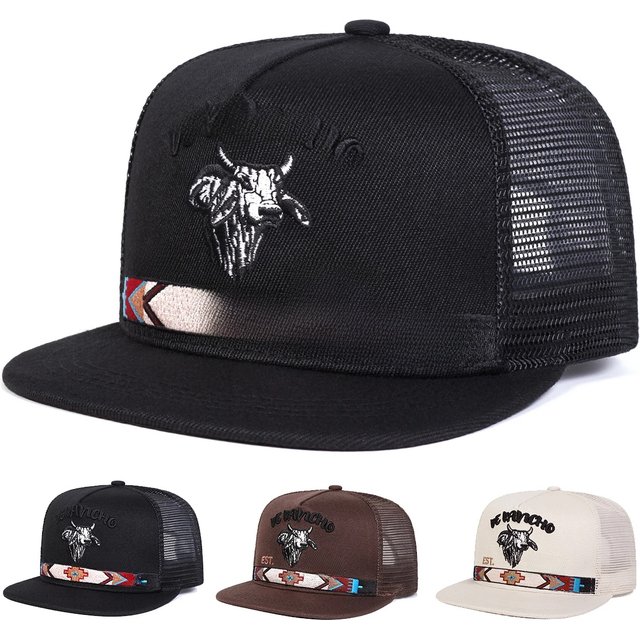 Unisex Bullhead Letter Embroidery Hip-hop Net Hats Spring Summer Outdoor Adjustable Casual Baseball Caps Sunscreen Hat