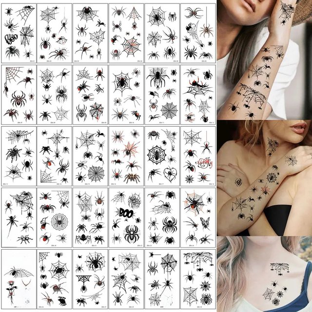 30pcs Spider Web Tattoo Stickers For Halloween Party Waterproof Halloween Temporary Tattoos For Kids Women Men Face Body Makeup