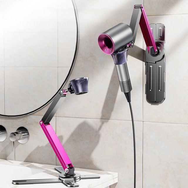 Eary Metal Hair Dryer Holder Wall Mounted Height Angle Adjustable Stand Versatile Free Hands Universal Convenience Furniture