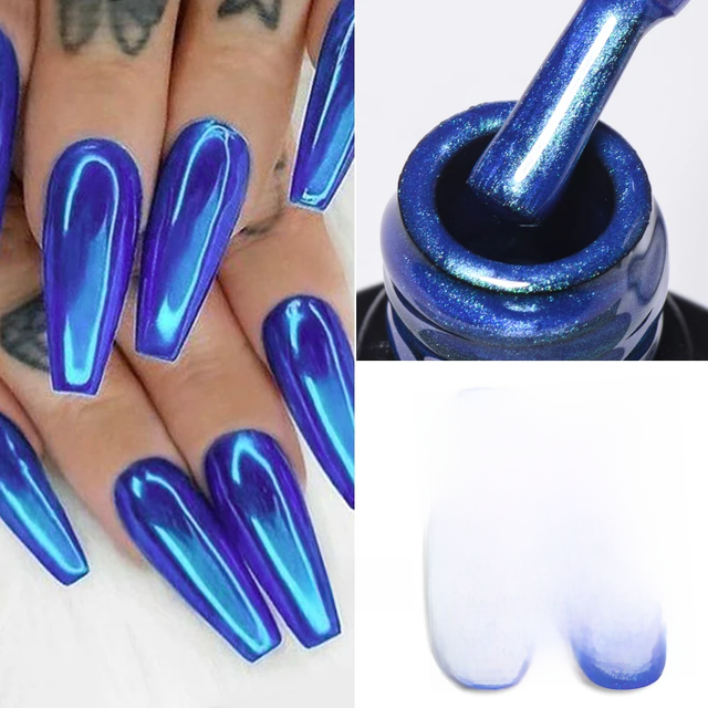MEET ACROSS 7ml Blue Red Metallic Color Gel Nail Polish Mirror Effect Soak Off UV LED Gel Nail Supplies For Manicure DIY Design