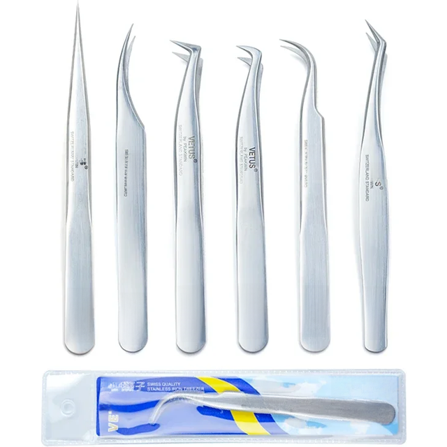 1pcs New VETUS Eyelash Extension Tweezers Stainless Steel Lashes Tweezers High Precision Anti-Static Tweezers Makeup Tools