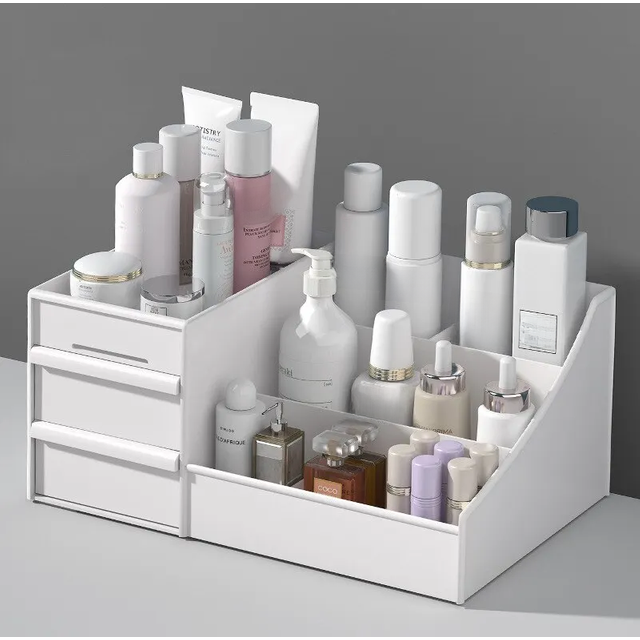 1pc White New Drawer Makeup Storage Box Dormitory Finishing Plastic Shelf Cosmetics Skin Care Dressing Table Desktop