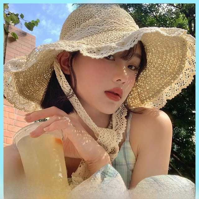 Sweet Lace Sun Hat Women Summer Hollow Straw Hat Outdoor Travel Sun Cap Beach Sunscreen Hat Sweet Fisherman's Cap