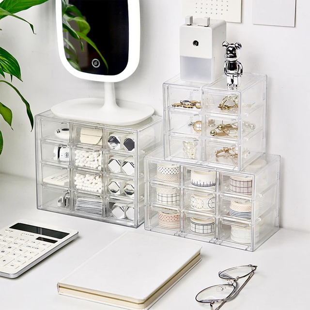 Multifunctional Dustproof Drawer Type Organizer with Grid for Stationery Jewelry and Cosmetics