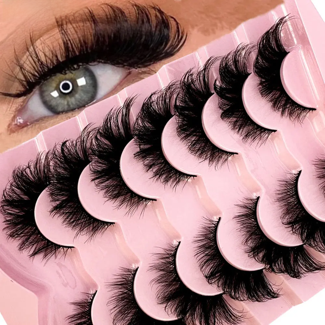 NEW Cat Eye Eyelashes 5D Natural False Lashes Fluffy Soft Cross 7pairs Manga Lashes Wispy Natural Eyelash Extension Makeup
