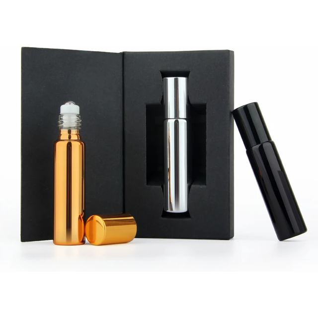 50 Pcs/Lot 10ml Packing Box Essential Oil Bottle Stainless Steel Roller Ball Bottle Perfume Glass Bottle Travel Cosmetic