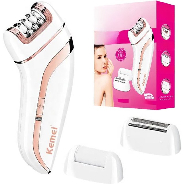 Original Kemei 3in1 Epilator Electric Epilator Facial Body Ladies Legs Bikini Legs Arms Underarm Epilator Rechargeable.