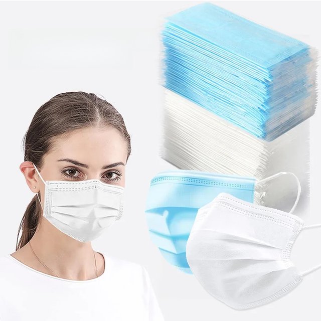 50/100Pcs Disposable Mask for Face Blue White Adult Mask Factory Wholesale 3 Layers Meltblown Non-Woven Breathable Face Mask