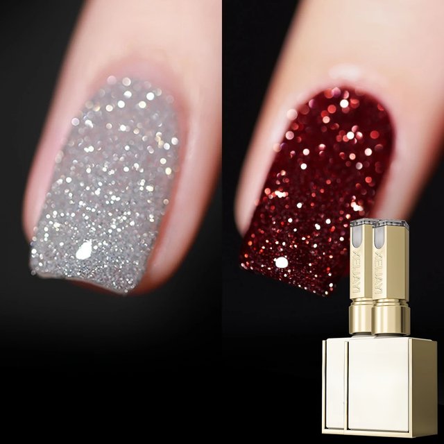 2Pcs 15ml Reflective Glitter Gel Nail Polish for Christmas Nails Silver Red Gel Kit UV LED Nail Polish Home DIY Manicure