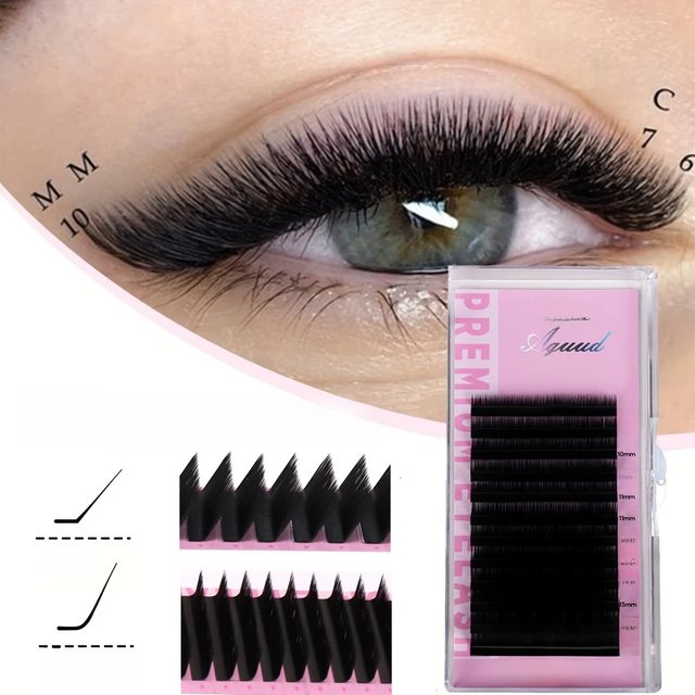 Aguud L/M Curl 8-15mm Mix Soft Natural Volume Cashmere Matte Black Lashes Trays Korean PBT Individual Eyelashes Extension Makeup