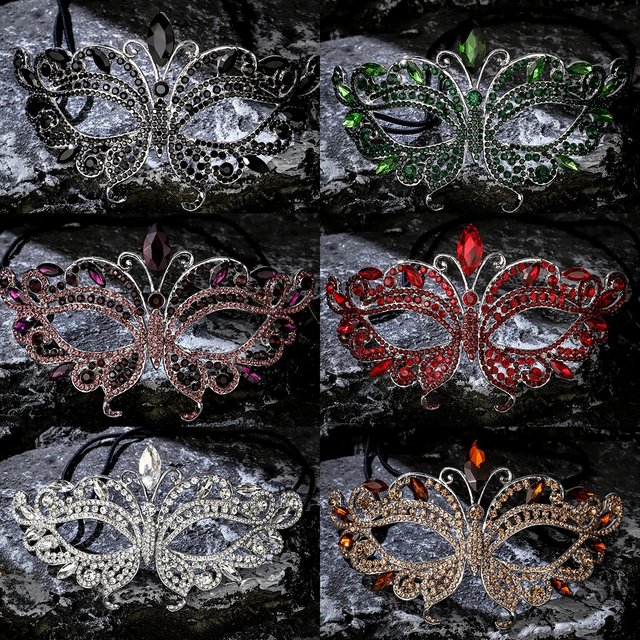 Luxury Rhinestone Fashion Butterfly Alloy Mask Halloween Masquerade Jewelry Sexy Women Half Face Mask For Princess Party