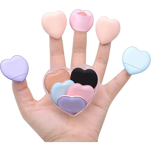 5/10pcs Heart Finger Puff Mini Makeup Sponge Small Air Cushion Powder Sponge Case Face Concealer BB Cream Cosmetic Puff Beauty
