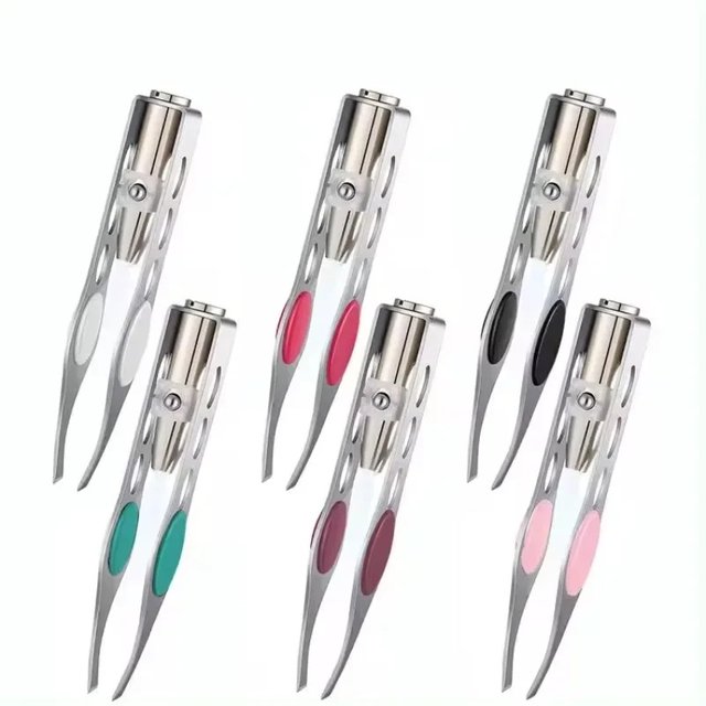 1PC LED Eyebrow Tweezer Oblique Tip Stainless Steel Eyebrow Trimming Clip Eye Hair Removal Prune False Eyelash Clamp Makeup Tool