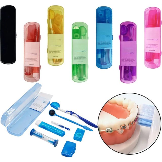 8pcs/Box Orthodontic Oral Care Kit Clean Braces Portable Travel Toothbrush Mirror Interdental Brush Supplies Floss Thread Tool