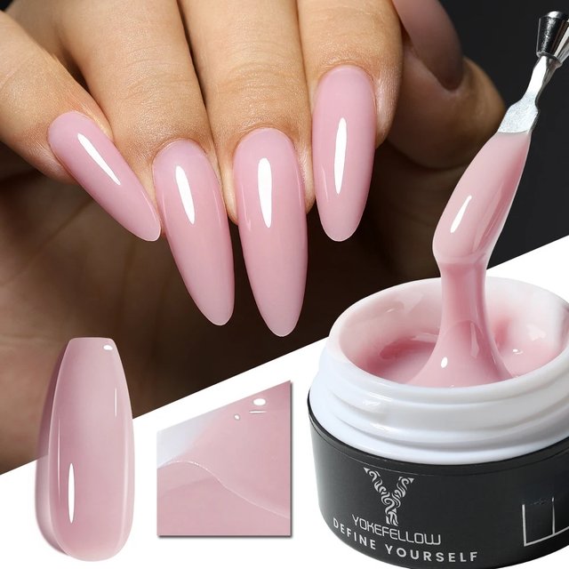YOKEFELLOW 15g Builder Gel Nail Polish for Nail Extension Gel YMH04 Jelly Nude Pink Construct Extend UV Acrylic Gel Nail Art DIY
