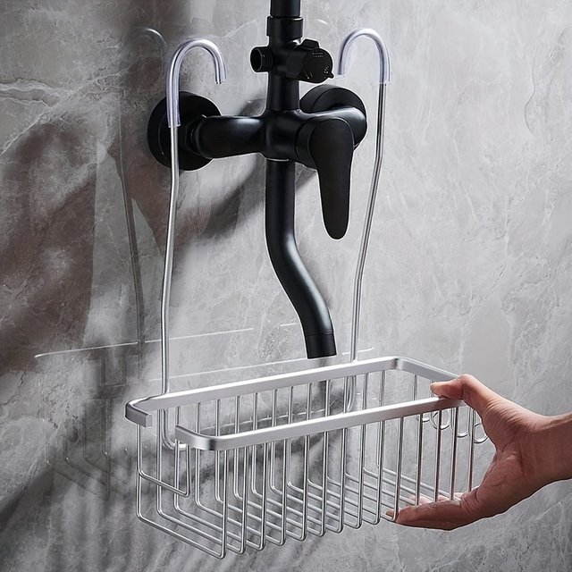 Space Aluminum Shower Caddy Wall-Mounted Bathroom Organizer for Shampoo Soap Contemporary Style Multi-Purpose Storage Basket