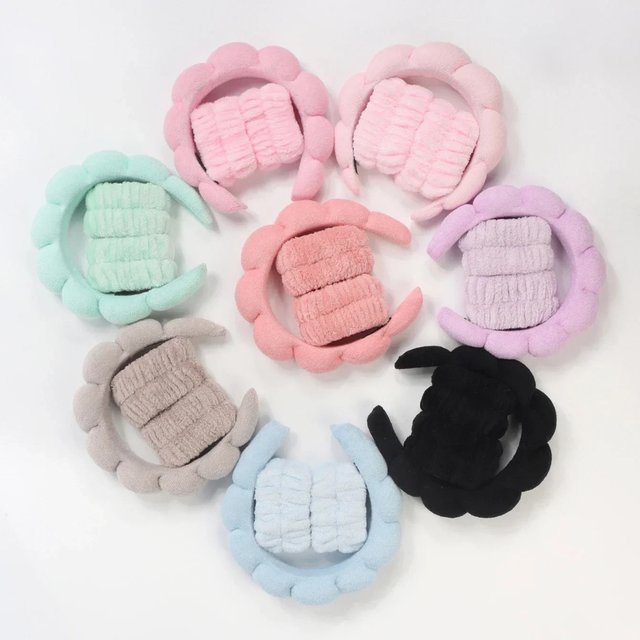 1/3Pcs Microfiber Washing Wristbands Scrunchies Puffy Headband Spa Bubble Headband for Washing Face Makeup Shower Skincare
