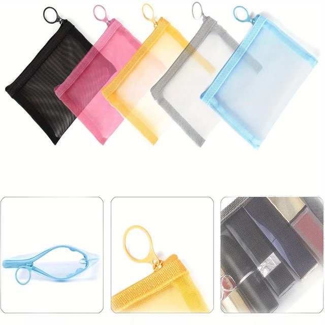 5pcs/pack Mini Zipper Mesh Bags, 4" X 5", Beauty Makeup Lipstick Cosmetic Accessories Organizer, Small Travel Kit Storage Pouch