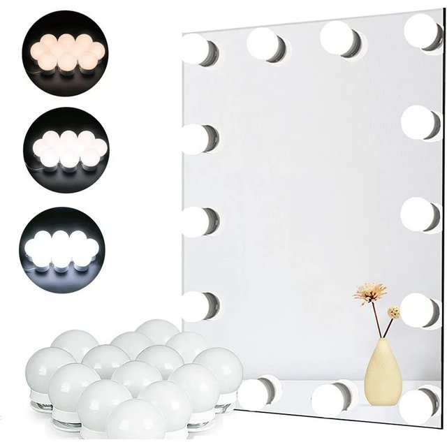 Hollywood Makeup Vanity Mirror Light Stick On Professional Adjustable 3 Colors LED USB Bulbs String Stepless Dimmable Lamp