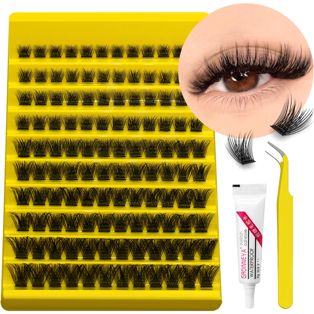 GROINNEYA Clusters Lash 240 PCS Bond and Seal Makeup tools DIY Lashes Extension kit for gluing Lashes Gluing Individual Lashes E