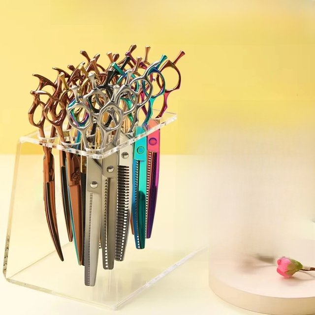 15 Grids Scissors Holder Acrylic Shears Display Stand Racks Storage Makeup Brush Organizer Barber Hairdressing Supplie Tools