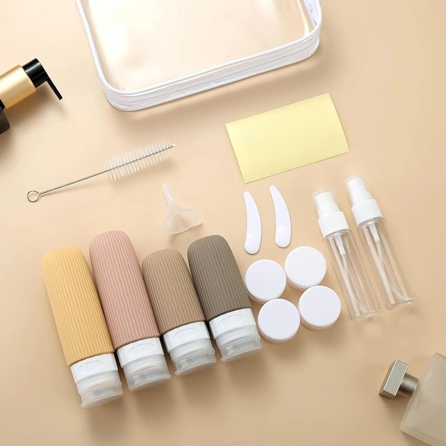 16 Pieces (Including Packaging) Travel Bottle Set, Tsa Anti-Leakage Silicone Squeezable Container for Conditioner, Shampoo, Lotion and Shower Gel Accessories