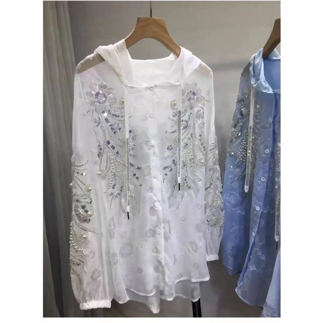Luxury Style Loose Casual Mid-length Hooded Sunscreen Shirts Blouses for women's 2025 Spring Summer Top Caidigan Woman Clothes
