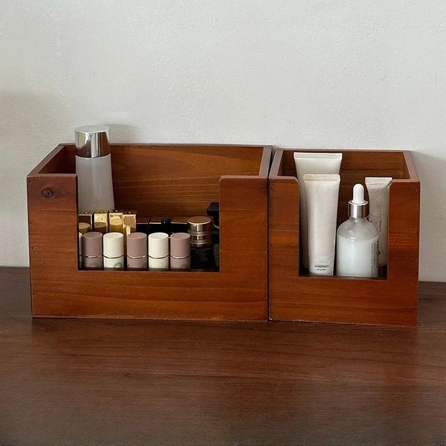 Vintage wood skin care mask lipstick storage shelf Dresser miscellaneous desktop cosmetics storage box