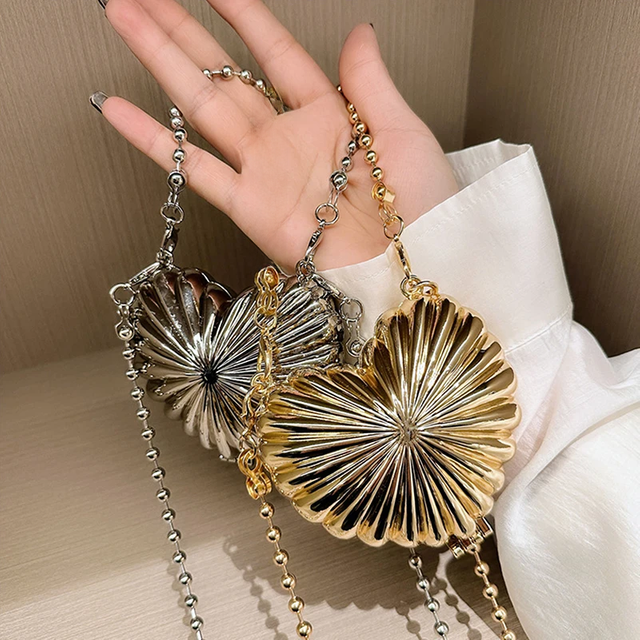 Personalized Mini Shell Bags for women Loving Heart Bag Metal Alloy Chain Shoulder Crossbody Bag Luxury Lipstick Coin Purses Sac