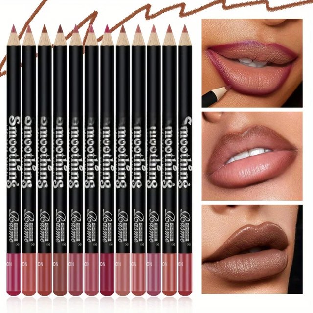 Smooth Lip Liner Set 12 Colors, Waterproof Longwear Matte Lip Contour Pen, Nude Brown Pink Daily Lip Makeup