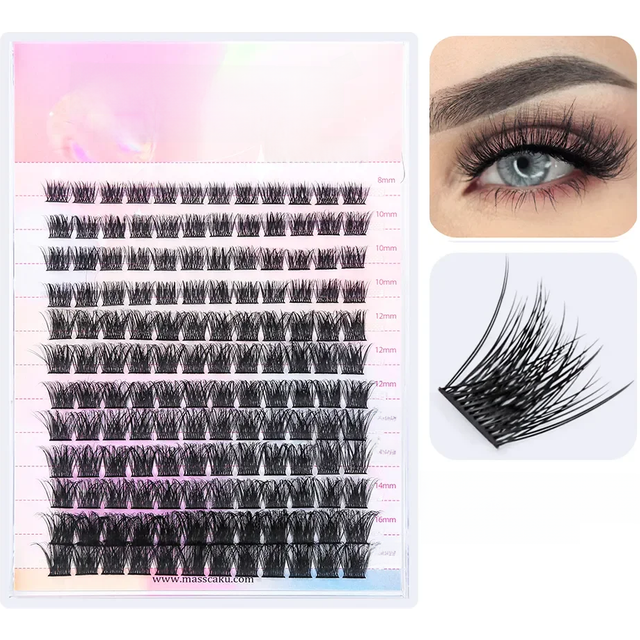 YUANZHIJIE DIY Cluster Eyelash Extension 12lines Dovetail Segmented Lashes Natural Lighter Bundle Makeup Supplies