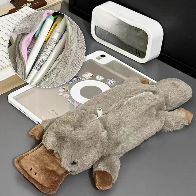 Cute Platypus Pencil Case Cosmetic Bag Plush Pen Pouch Large Capacity Storage Bag School Supplies Stationery Box
