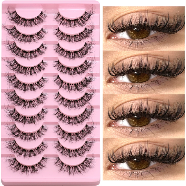 GROINNEYA Fluffy Eyelashes 5/10 Pairs Natural False Eyelashes Long Makeup Reusable 3D Curl Lashes Extension Eyelashes for Beauty