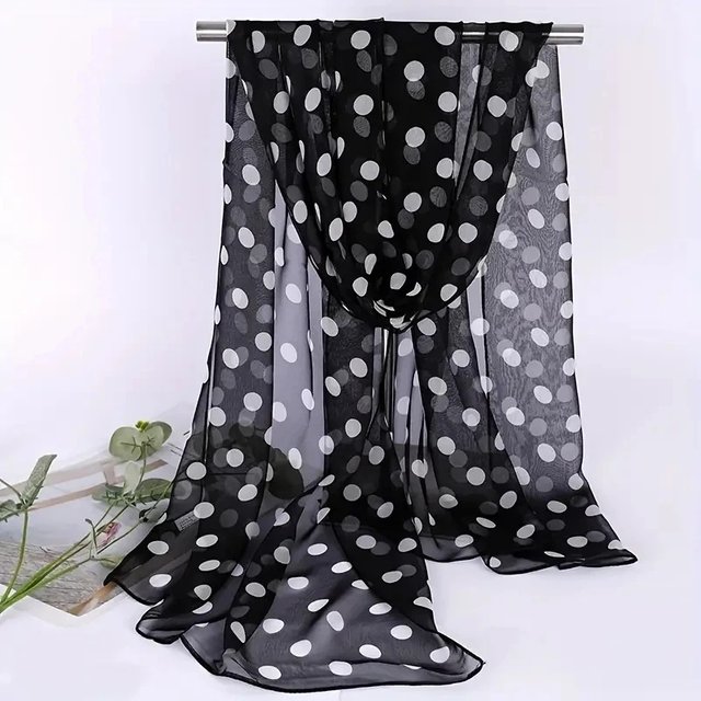 Fashion Four Seasons Thin Soft Chiffon Women Polka Dots Silky Georgette Scarf Shawls Long Wraps Beach Sunscreen Shawl