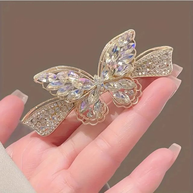 Elegant butterfly clip, fashionable rhinestone women's hair clip, sparkling back clip, ponytail accessory, golden makeup look