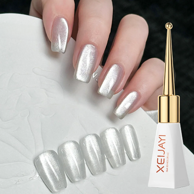 1bottle Moonlight Silver Magnetic Gel Reflective Glitter Cat Eye Nail Gel Polish 10ml/5ml Semi-permanent Nail Polish UV Varnish