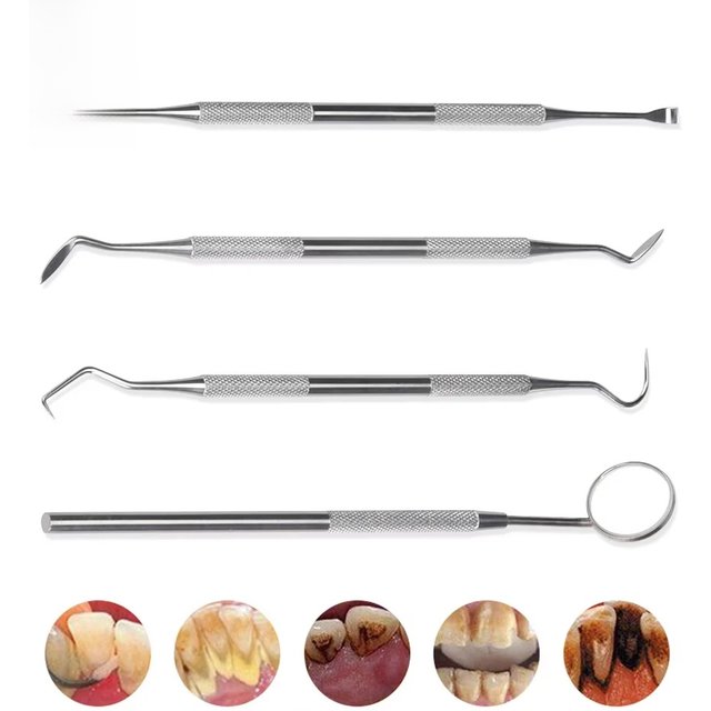 Stainless Steel Dentist Clean Tools Dental Mirror Double Probe Sickle Hoe Tooth Cleaner Dental Tool Products Oral Care Kit