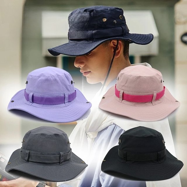Custom Print Logo Outdoor Sunscreen Big Eaves Camping Bucket Hat Men and Women Denim Sunshade Drawstring Breathable Fishing Cap
