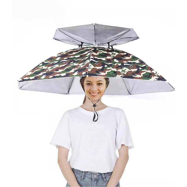 Rain Umbrella Hat Foldable Sun Shade Waterproof Fishing Headwear Cap Beach Head Hats Double-Layer UV Protection Sunscreen