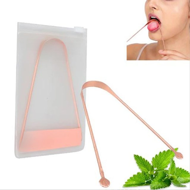 Red Copper Tongue Scraper Cleaner Metal Cleaning Scraper for men/Women Tongue Toothbrush