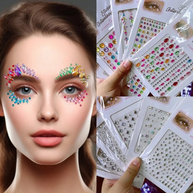 5pcs Crystal Facial Tattoo Festival Jewels Self-adhesive Body Gems Stickers Bling Rhinestones Makeup Face Eye Sticker For Party*