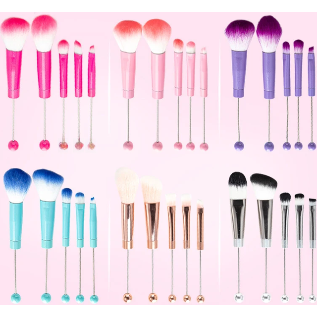 5Pcs Beaded Eyeshadow Brush Diy Beaded Cosmetic Brush Make Up Brushes Tool Kit Metal Handle Durable Eye Makeup Brushes